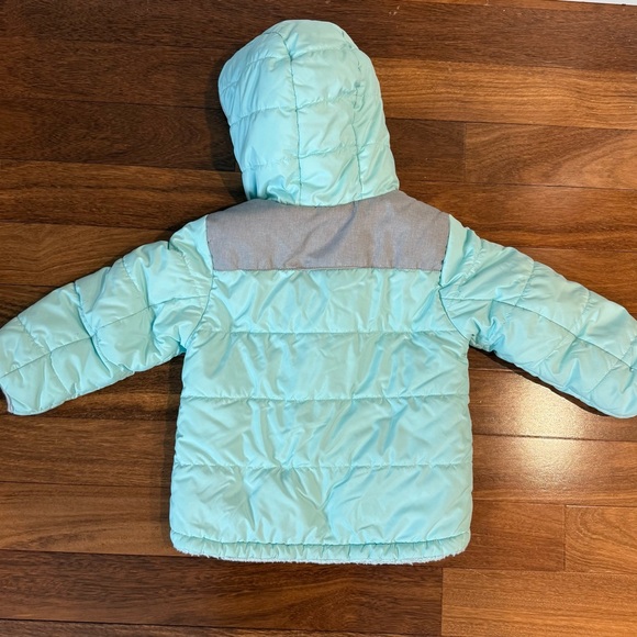 Light Teal Hooded Fleece Reversible Puffer Winter Jacket - Picture 3 of 6